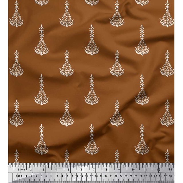 Soimoi Modal Satin Fabric Leaves & Floral Block Fabric Prints by Yard 42 Inch Wide