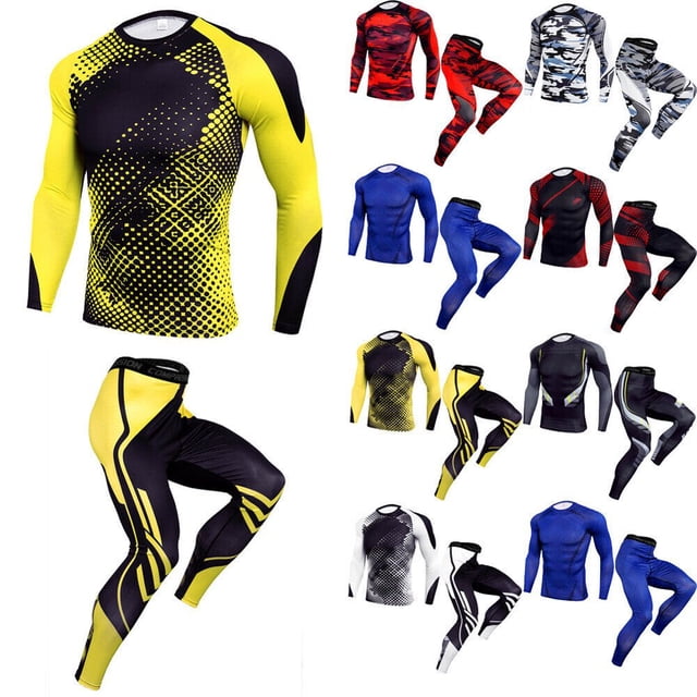 Men Compression Shirt Pants Set Fitness Sportswear Bodybuilding Tight Sport Suit