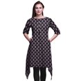 thumbnail image 1 of Bimba Kurti Asymétrique Noire à Imprimé Floral en Blocs pour Femmes, Robe d'Été Indienne Tunique, Très Grand, 1 of 6