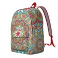 thumbnail image 2 of Boho Folk Ethnic Mandala Canvas School Backpack, Abstract Sacred Meditation Daypack with Artistic Cultural Ornament Pattern, 2 of 4
