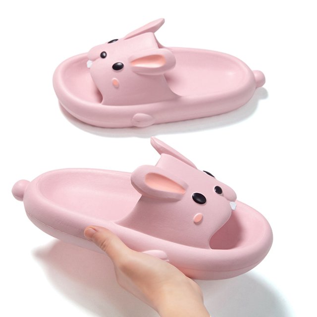 Wangsaura Women Bathroom Slippers Cute Rabbit Soft Sole Non-slip Open Toe Shower Slide Sandals House Shoes