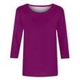 thumbnail image 4 of Jolis Hauts pour Femmes Mode T-shirt Uni Mi-Long Manches 3/4 Blouse Col Rond Hauts Décontractés Blouses pour Femmes en Liquidation, 4 of 5