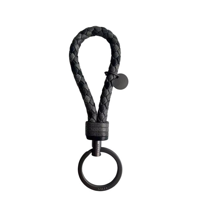 Leather Braided Woven Rope Keychain Lovely DIY Bag Hanging Pendant Exquisite Key Chain Car Keyring Holder Metal Jewelry for Men Bicolor Grey