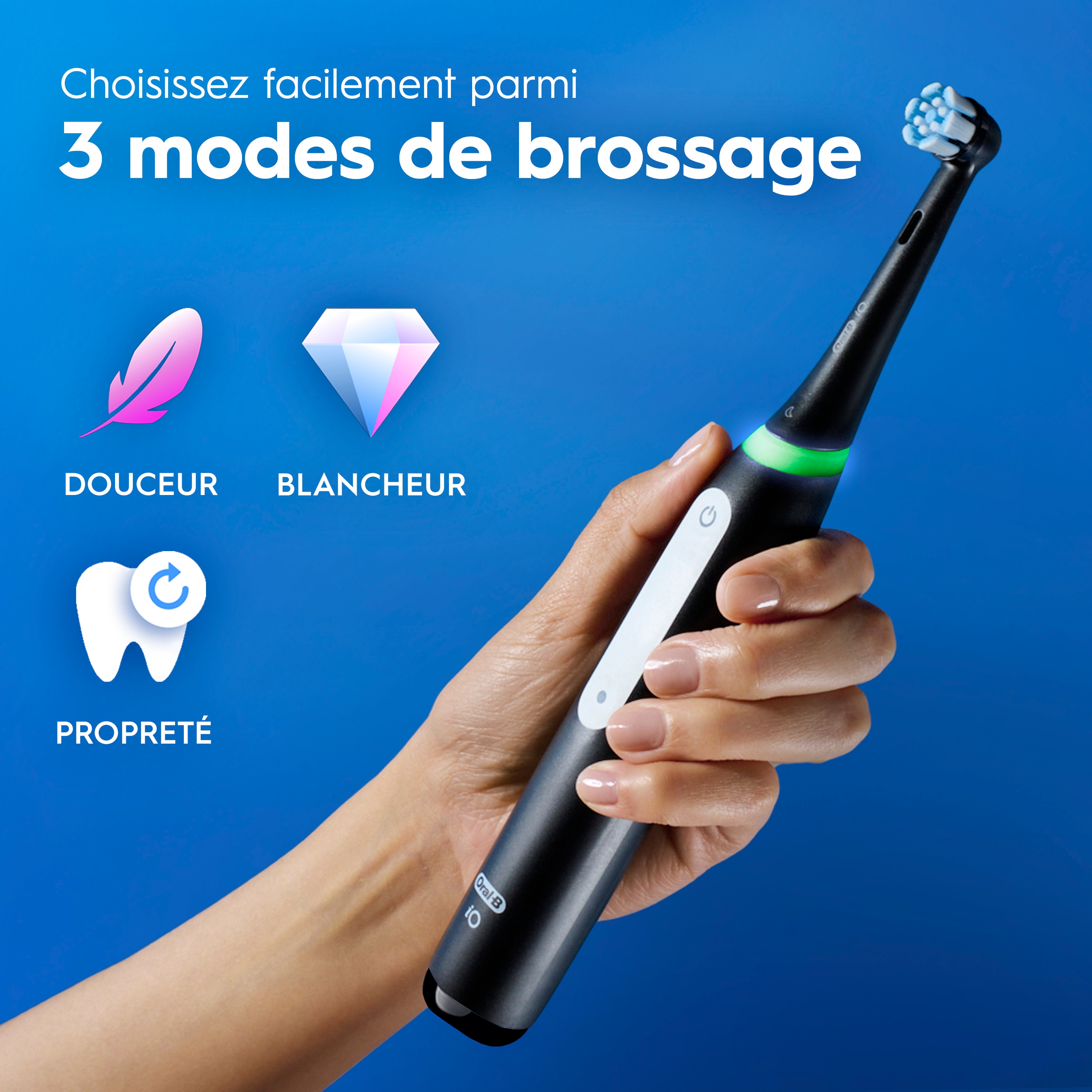 Brosse à dents électrique rechargeable Oral-B, iO4 Propreté et gencives, 4 modes de nettoyage, détecteur de pression visuel pour protéger les gencives, 2 brossettes, étui de voyage, rose