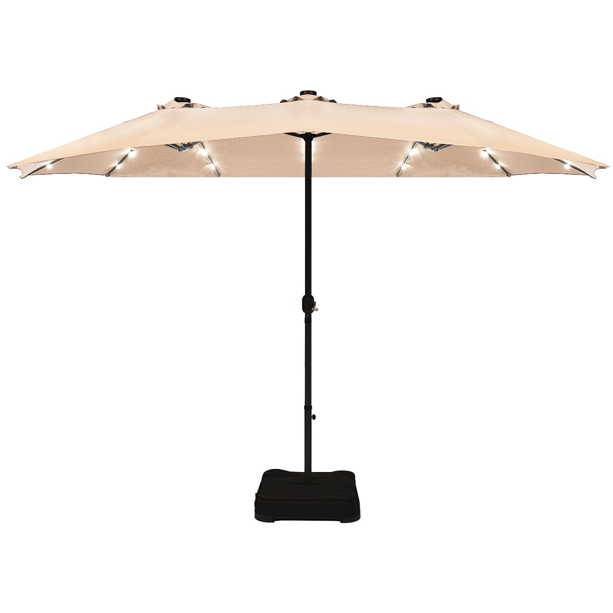 Patiojoy Parasol de Patio Extérieur à DEL Double Face de 15 Pieds avec Base Beige
