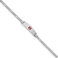 thumbnail image 1 of Bracelet Médical en Or Blanc 14K Forme Diamant Doux Émail Rouge Figaro Link ID, 1 of 3