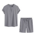 thumbnail image 2 of Weiqiqre Men's 2 Piece Outfits Linen Set Short Sleeve Shirt Top and Drawstring Waist Vacation Short Sets, 2 of 5