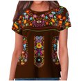 thumbnail image 1 of Birdeem Blouses for Women Womens Retro Ethnic Style Printed Short Sleeved Round Neck Top, 1 of 12