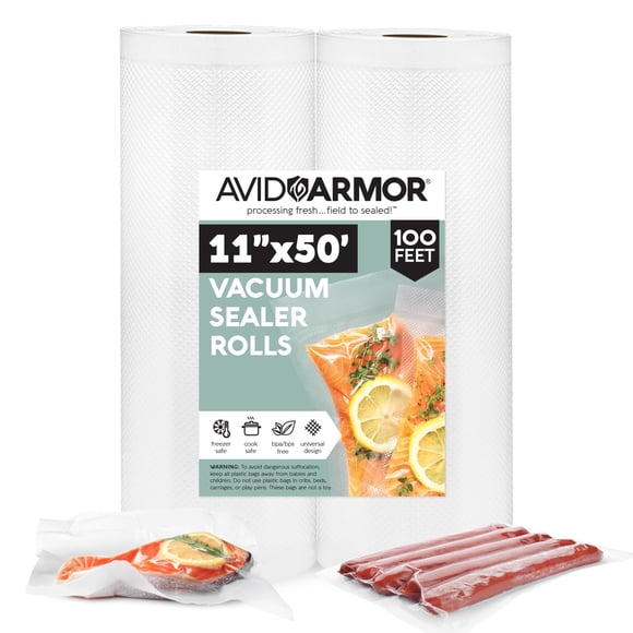 Avid Armor Vacuum Seal Rolls, Vac Seal Bags for Food Storage, Meal Saver Freezer Vacuum Sealer Bags, Sous Vide Bags Vacuum Sealer, Non-BPA Vacuum Sealer Bags, 11 inches by 50 feet, Pack of 2