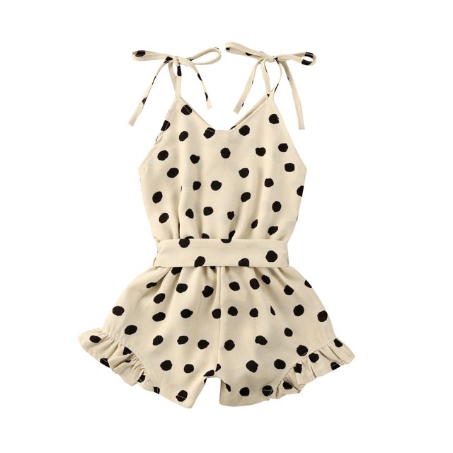 FOCUSNORM Girls Playsuit with Belt, Polka Dot Romper, Ruffles Strap Jumpsuit