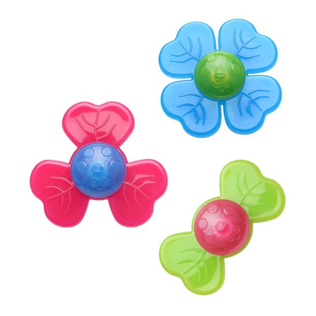 Langgg 3 Pieces Baby Spinning Sucker Toy Flower Suction Cup Spinner Bathing Rattles Teether Fidget Bath Toys Children