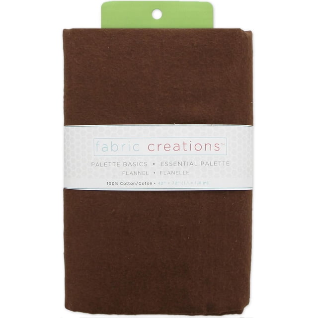 Fabric Creations 100% Cotton Flannel pre-cut fabric in dark brown, folded with a white label showing brand and size 42 by 72 inches (1.1 by 1.8 meters), soft cotton flannel suitable for quilting, sewing, and crafting projects.