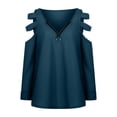 thumbnail image 4 of PVCS Femmes Décontracté Manches Longues Col en V Fermeture Éclair Ajouré T-Shirt Blouse Hauts, 4 of 9