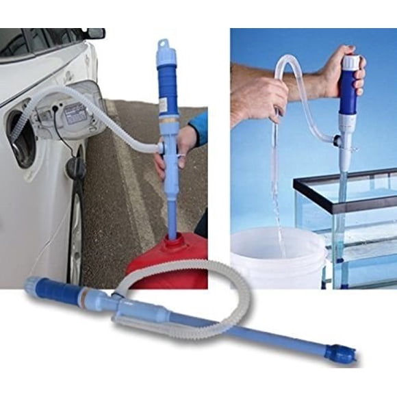 Primetrendz Pompe à Siphon de Transfert de Liquide Électrique à Batterie avec Tube d'Aspiration Pliable / pour Diesel Carburant Huile Eau Gaz Aquarium Solvant et Plus