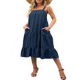 thumbnail image 4 of Femmes Midi Débardeur Robe d'Été Sans Manches Couleur Unie Volants Étagés Robe Boho Plage, 4 of 6