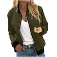 thumbnail image 1 of Womens Fashion Jacket Casual Stand Collar Zip Up Lightweight Coat Fall Color Block Jackets with Pockets Army Green S, 1 of 7