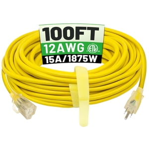 POWGRN 100 ft 12/3 Corde d'extension extérieure étanche à l'eau avec fin de l'indicateur lumineux 12 Étendue 3 Cordon longue puissance flexible résistant au froid