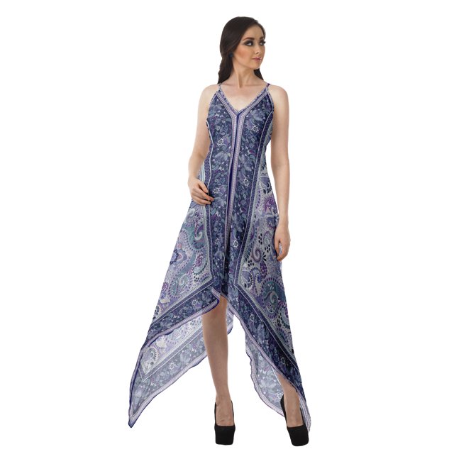 Moomaya Robes d'Été à Dos Nu pour Femmes Robe Imprimée à Ourlet en Foulard pour Femmes