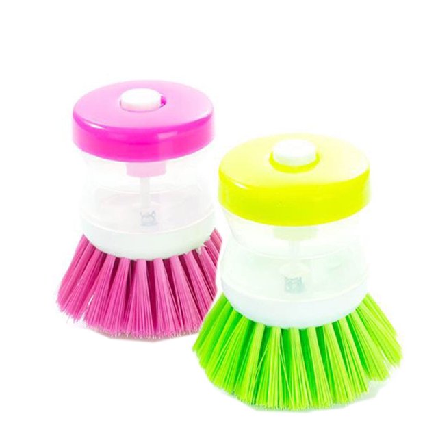 Bubble Up Soap Dispenser Home Kitchen Bowl Dish Brush Scrubber Brush Bubble Up Detergent Scrubber Brush Random Color