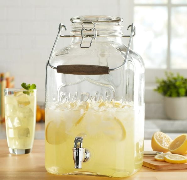 Meilleures maisons et jardins Distributeur de boissons en verre de 2 gallons avec couvercle de pince en verre