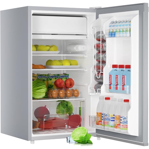 QinaQin Mini-Frigo de 3,2 Pi3 avec Congélateur 91 L Écoénergétique à une Porte Mini-Frigo Argent