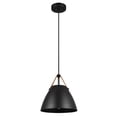 thumbnail image 1 of 1-Light Matte Black Pendant Light with Faux Leather Strap Detail, 1 of 7