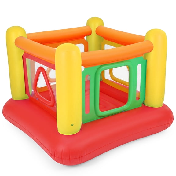 Costway Inflatable Bounce House for Kids, Blow Up Jumping House with Transparent Side Walls Red + Yellow + Orange