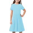 thumbnail image 2 of NJDVHB Robe d'Été pour Tout-Petit, Robe de Plage pour Fille Tout-Petit, Robe de Fête pour Filles, Robe Décontractée à Manches Courtes Imprimée Unie Extensible, Bleu, 140, 2 of 5