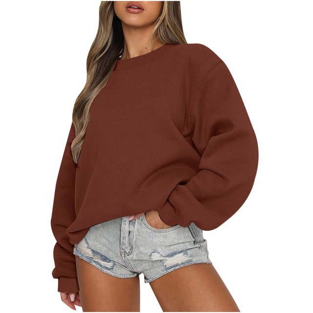 EGNMCR Chandail pour Femmes d'Hiver Coupe Ample Décontracté à Manches Longues Mode Col Ras du Cou Chandails Surdimensionnés Chandail à Enfiler pour Femmes