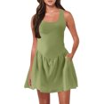 thumbnail image 2 of Liquidation d'Hiver! Robes pour Femmes, Robe d'Été Décontractée pour Femmes avec Poches, Couleur Unie, Mini-Robe à Col en V, Vert Menthe, m, 2 of 9