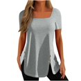 thumbnail image 1 of B91xZ Womens Summer T Shirts Short Sleeve Mock Neck Stretch Slim Fitted Layer Basic Tee Tops,Gray M, 1 of 5