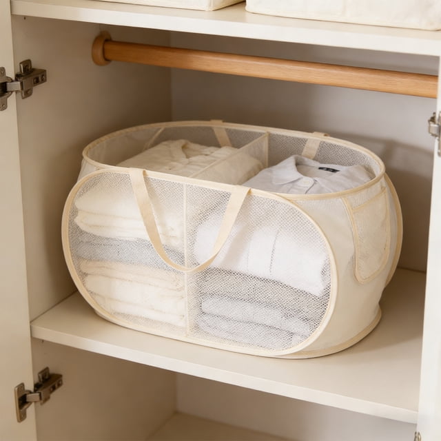Birdeem Panier à Linge Pliable avec 2 Compartiments, Panier en Maille Pliable pour Rangement, Grande Capacité 75 L/120 Gal
