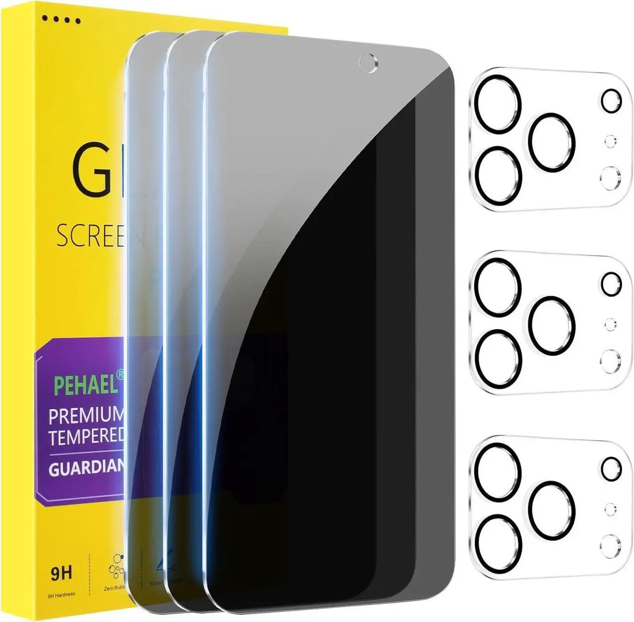 3+3 Pack for iPhone 17 Pro Max Privacy Screen Protector with Camera Lens Protector Full Coverage Anti-Spy Tempered Glass Film 9H Hardness Easy Installation Bubble Free [6.9 inch]