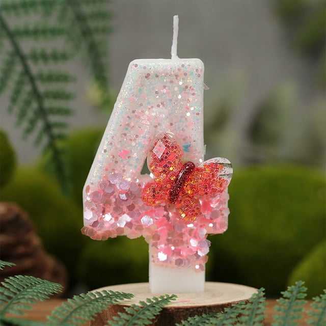 Yhmxh Bougies d'Anniversaire Papillon Rouges 0-9, Bougie Chiffre Pailletée Papillon Décorations de Gâteau pour Enfants Adultes Anniversaire Mariage Anniversaire Fournitures de Fête Décorations de Noël en Liquidation - Numéro 4