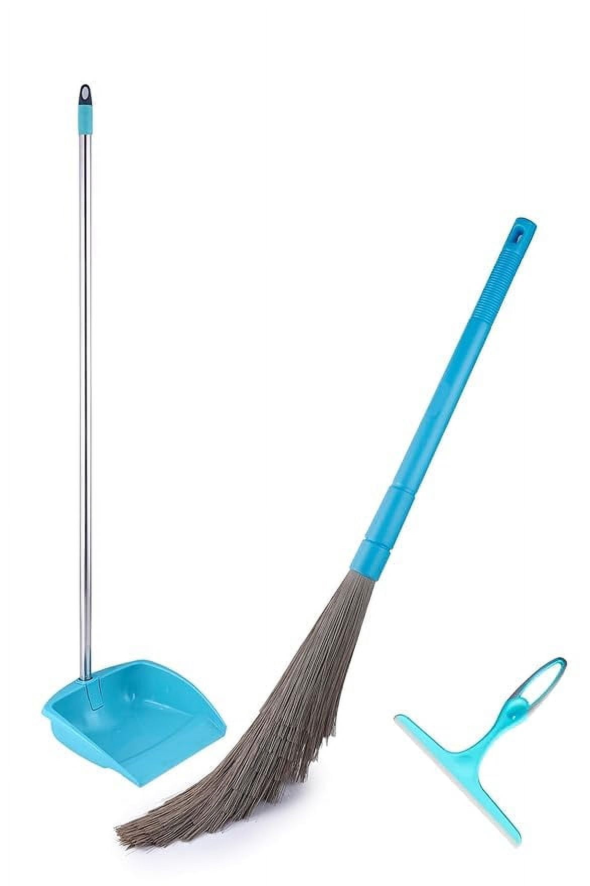 Oversease Dustpan Broom Set, Kitchen Wiper - 3 Inch | 1 Combo Standing Dust Pans, With Stainless Steel, Long Handle - N Stand Up Head | No-Dust Broom Dustpan - Multicolor, 3pcs Set | Combo Pack