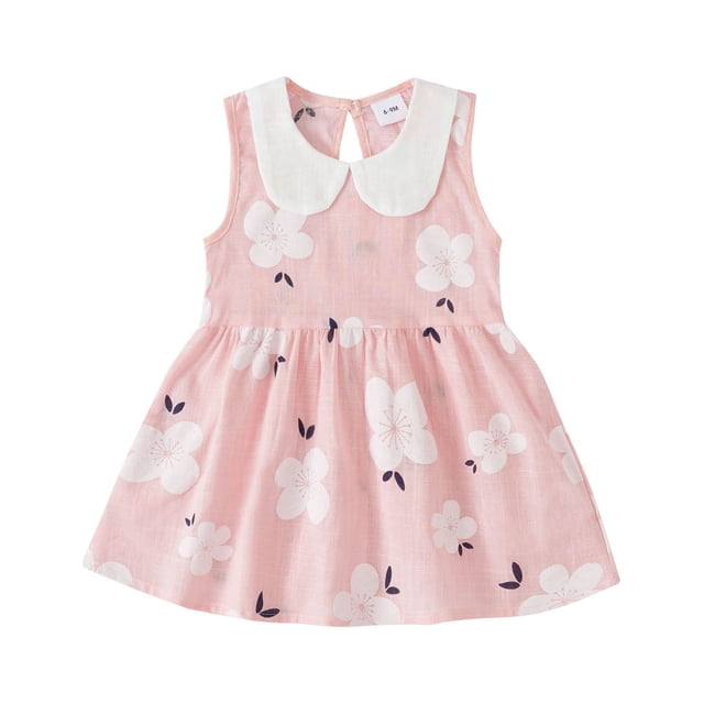 Penkiiy Robes Habillées pour Bébés Filles Tout-Petits Enfants Bébés Filles Mode Mignonne Sans Manches Col Claudine Imprimé Floral Robe Débardeur Robe de Princesse Robes Roses pour 4-5 Ans