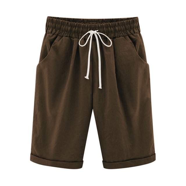 Timegard Shorts for Women Elastic Waisted Drawstring Solid Color Summer Casual Half Pants with Pockets