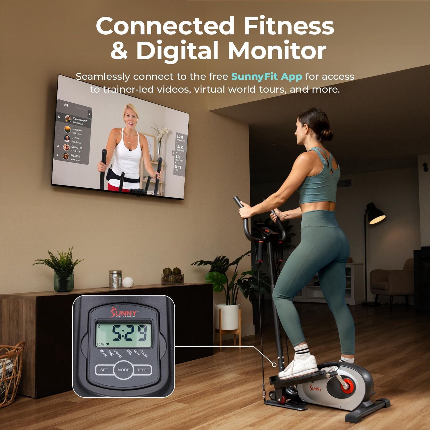 Sunny Health & Fitness Machine Elliptique Mini 2 en 1 Assis/Debout, Pédalier Portable sous Bureau pour Exercices à Domicile pour Seniors, Application Sunnyfit Gratuite avec Connexion Bluetooth, Barres