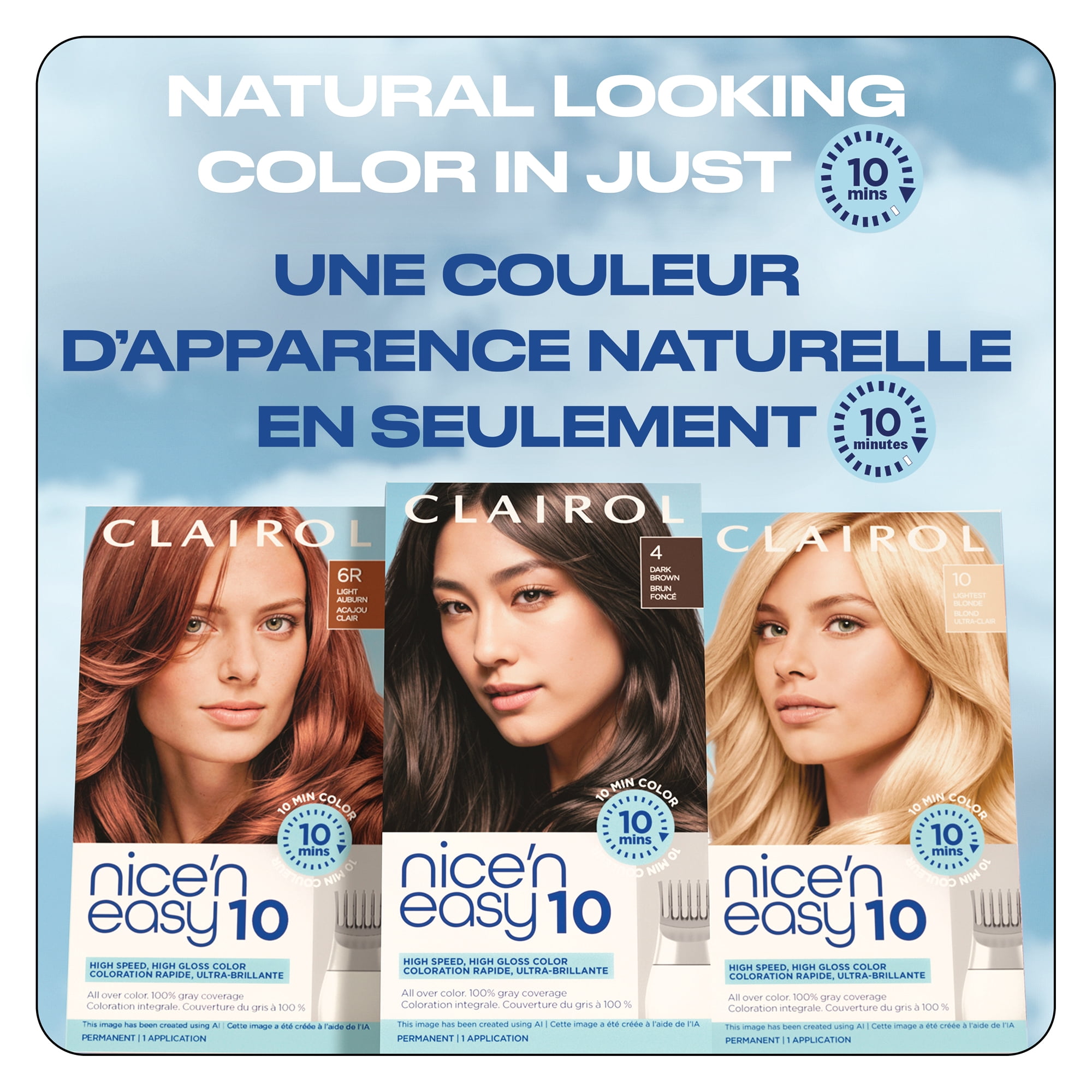 Clairol Nice’n Easy 10 – Coloration permanente pour cheveux, couvre les cheveux gris à 100 % en seulement 10 minutes