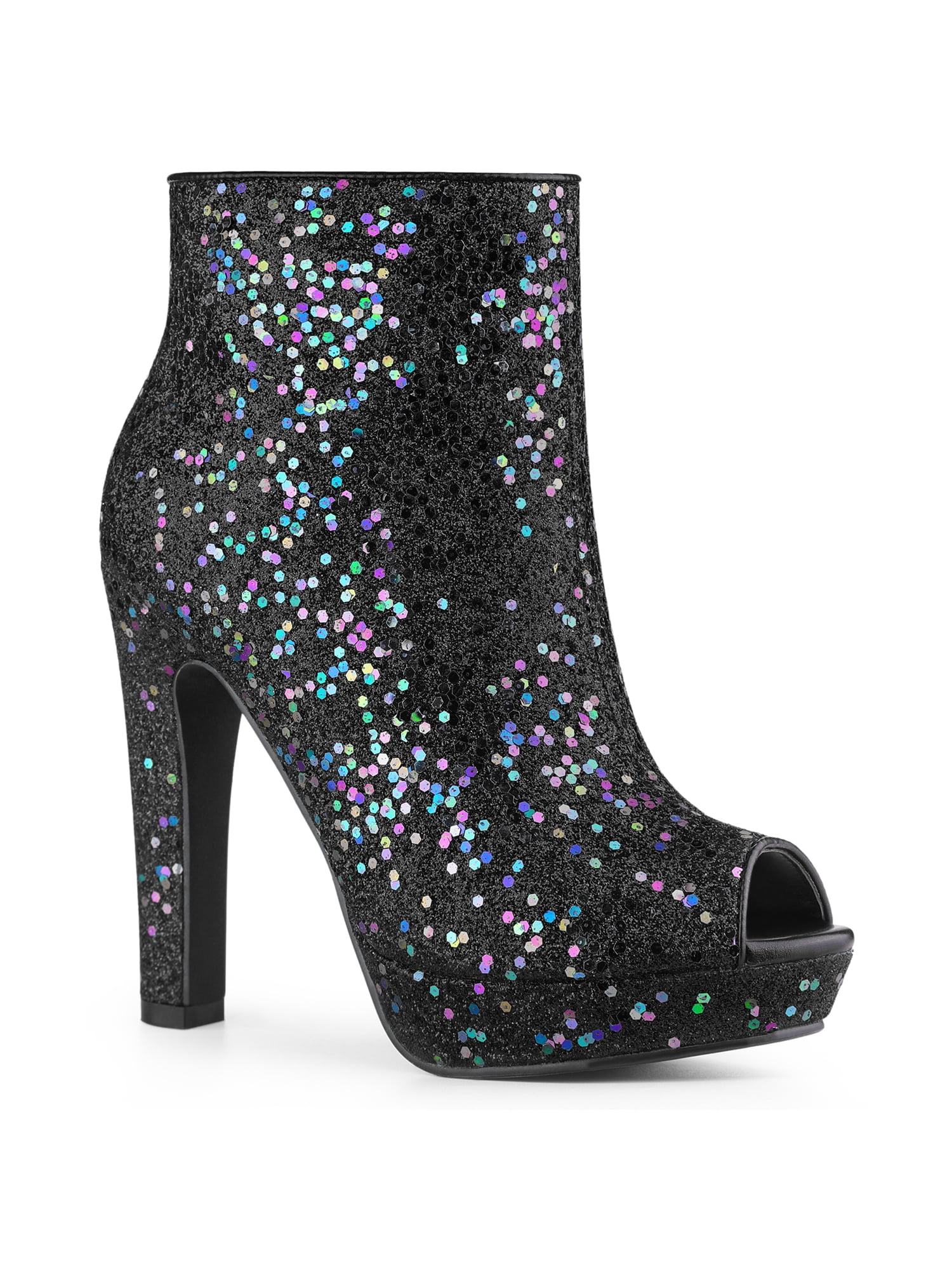 Unique Bargains Bottines à Talon Épais à Plateforme Pailletées pour Femme Noires (Taille 10)