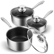 Koch Systeme CS 1+2+3QT Tri-Ply Hybrid Nonstick Stainless Steel Saucepan with Honeycomb Interior, Induction Compatible