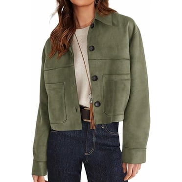 PRETTYGARDEN Veste Courte en Faux Daim pour Femme, Style Décontracté d'Automne, Fermeture à Boutons, Manteau d'Hiver Tendance
