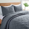 thumbnail image 4 of Peace Nest Premium Damask Pattern Reversible Coverlet Set 100% Soft Microfiber Fabric, Dark Grey, King Size, 4 of 5