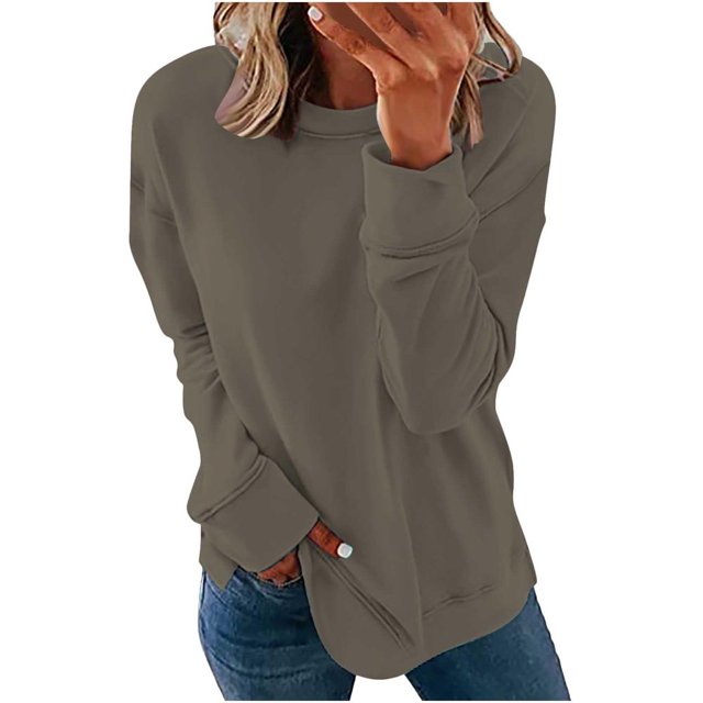 Chandails de Compression à Manches Longues pour Femmes Col Ras du Cou Unis Plus Chandail Surdimensionné Coupe Ample Pulls Tendance Hauts Légers pour Femmes Grande Taille Gris m