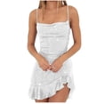 thumbnail image 1 of Tumotour Robes d'Invité de Mariage pour Femmes Été Camisole Formelle Longueur Genou Paillettes Robes Brillantes Bretelles Spaghetti Col Rond Robes de Fête Mini Robe pour Sortir Boîte de Nuit Rendez-Vous Festivals, 1 of 5