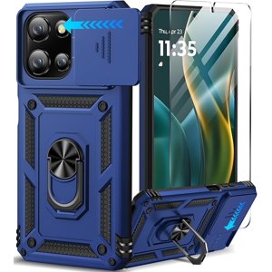 MUKO for Motorola Moto G 5G 2025 Case with Screen Protector & Slide Camera Lens Cover, Built-in 360°Rotate Magnetic Ring Stand Shockproof Protective Phone Case for Moto G 2025 Case Blue