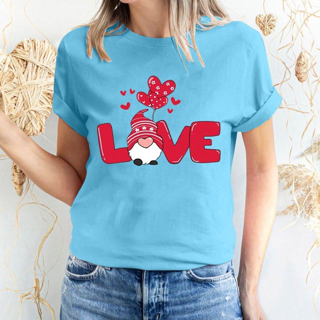 Pisexur T-shirt de la Saint-Valentin Haut T-shirt de la Saint-Valentin pour Femme Amour Imprimé T-shirt à Manches Courtes Haut à Manches Courtes Col Rond Haut/chemise