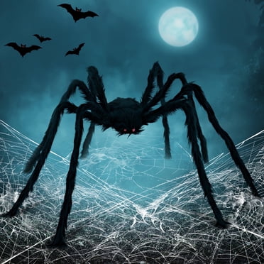 Joyfy Giant Spider Halloween Decorations Outdoor, 5 ft (152cm wide) Poseable Scary Spider Lifelike Hairy Prop for Yard,Haunted House,Tree or Porch Party Decorations,Black