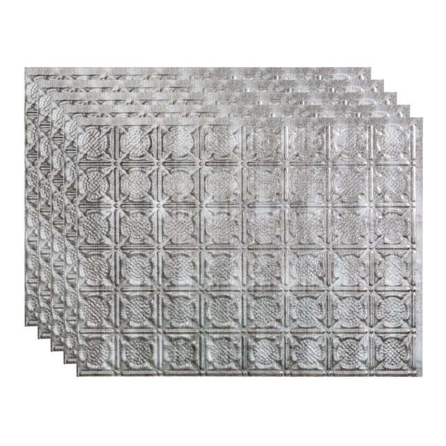 Fasade 18in x 24in Backsplash Panel 5 Pack Traditional Style Crosshatch Silver
