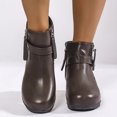 thumbnail image 2 of Bottes Compensées pour Femmes Dames Mode Boucle Cuir Bout Rond Bottines à Talons Bottines Courtes Bottes Habillées avec Fermeture Éclair Latérale, 2 of 7